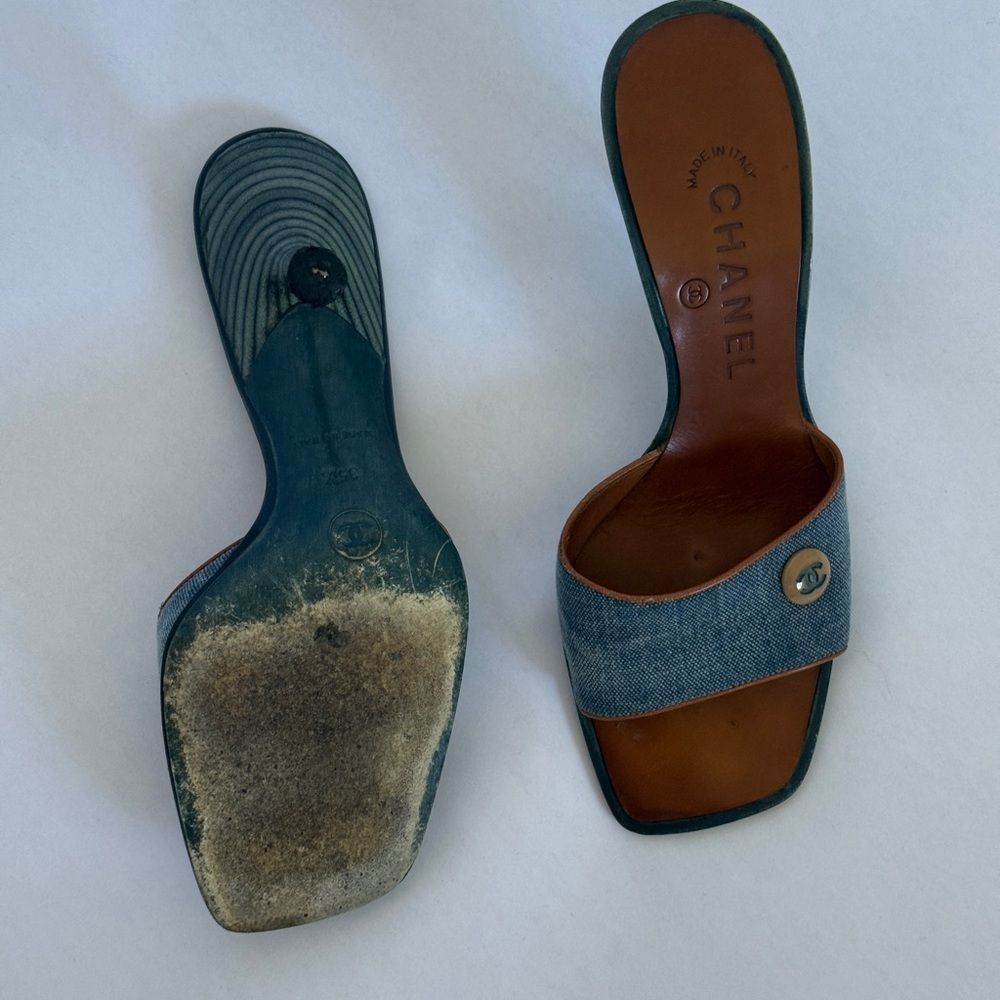 Archival Chanel Denim CC Button Sandal Mules (RARE) - Picture 7 of 8
